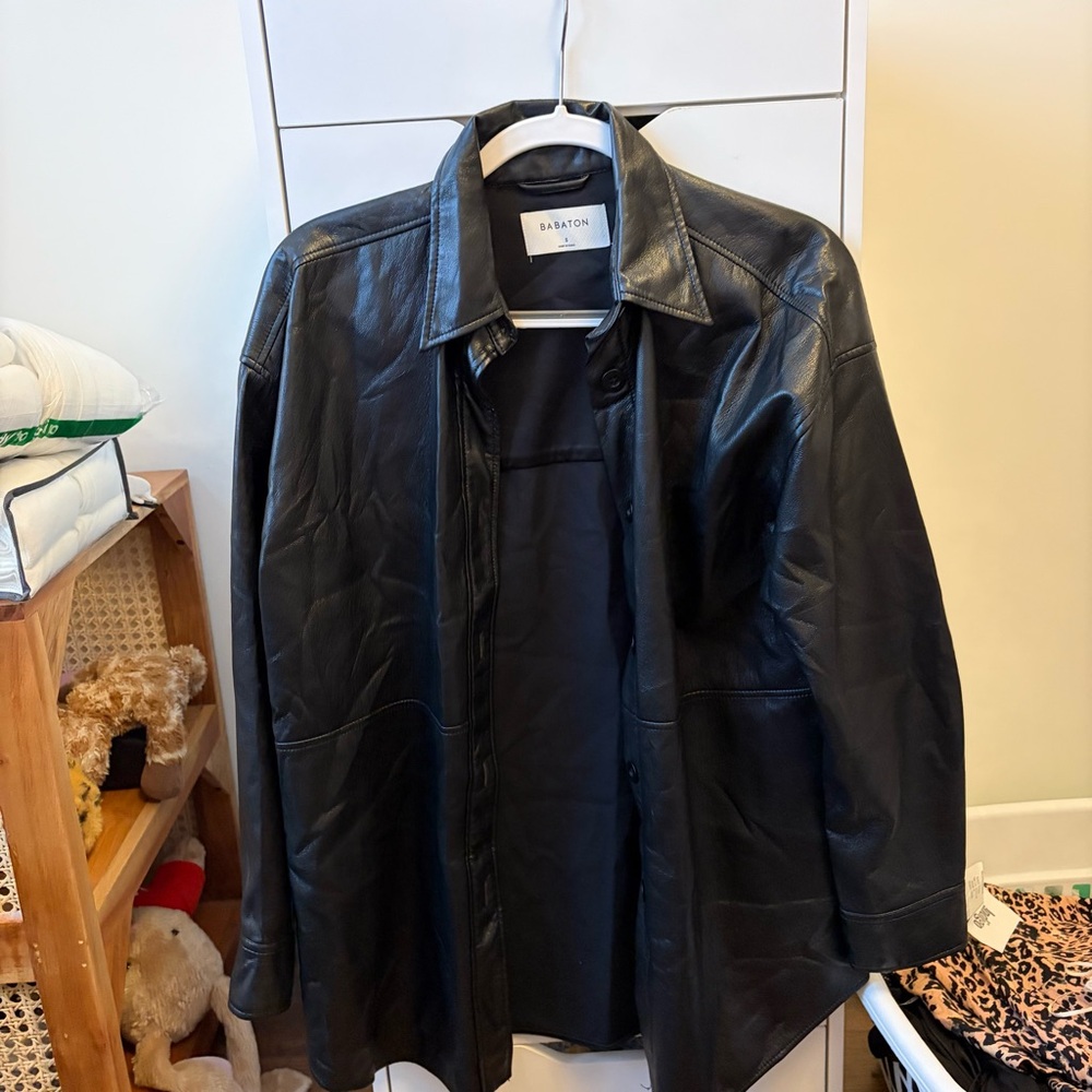 Babaton Black Leather Bomber Jacket
